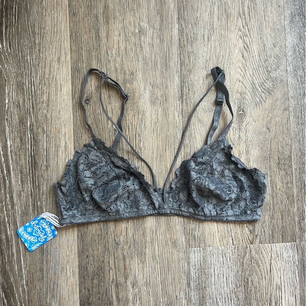 NWT Free People Cross Lace bra in Carbon
